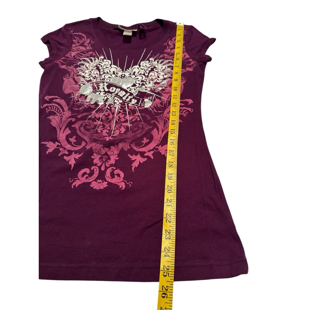 SELF ESTEEM Royalty Tee Shirt Top Womens Large Purple & Silver Slim Fit Blouse - Picture 6 of 14